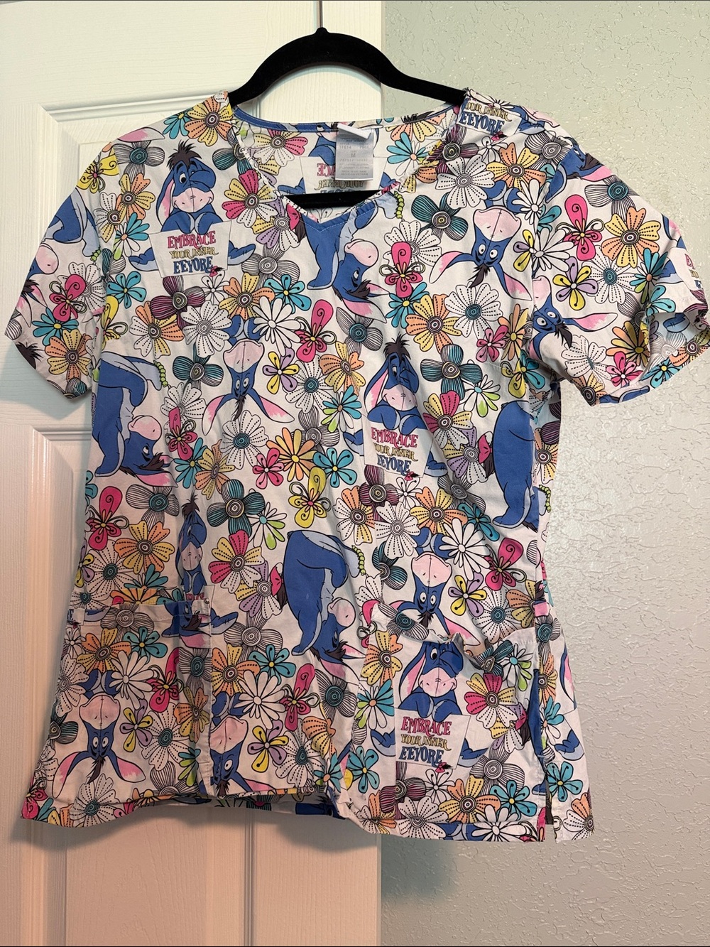 Disney Eeyore Floral Print Short Sleeve Top - White, Blue, Pink, Yellow